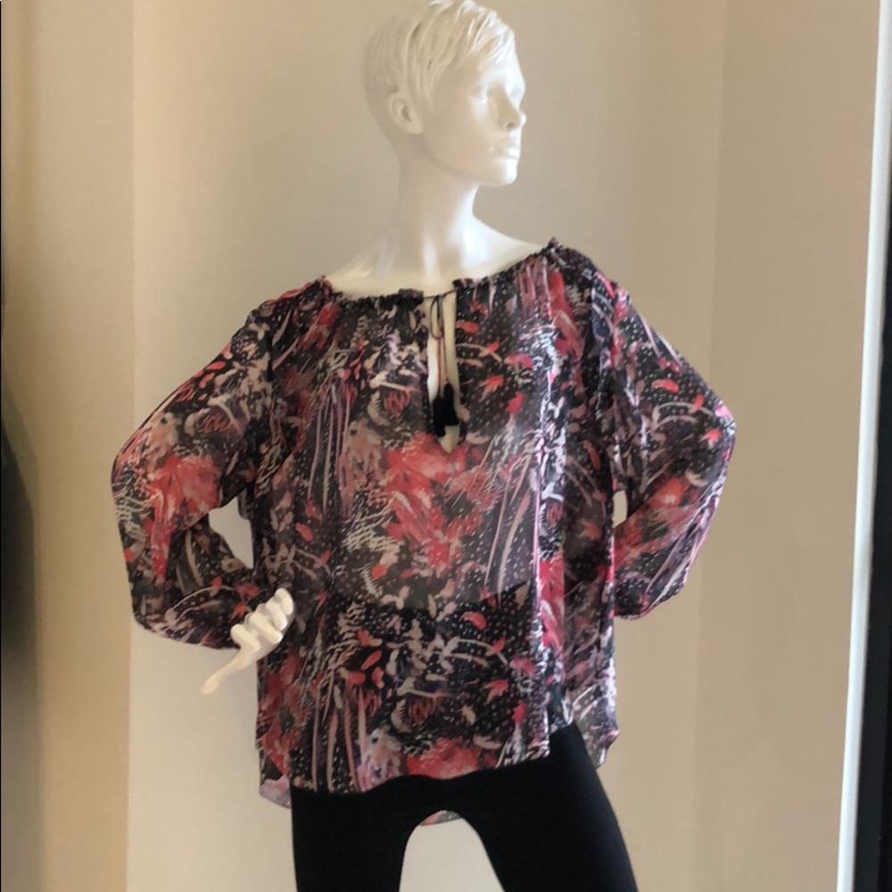 IRO pink printed key hole blouse